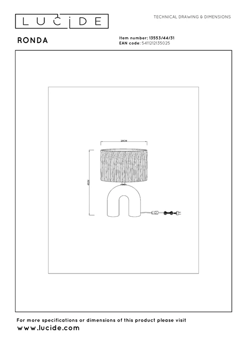 Lucide RONDA - Lampe de table - 1xE27 - Blanc - technique